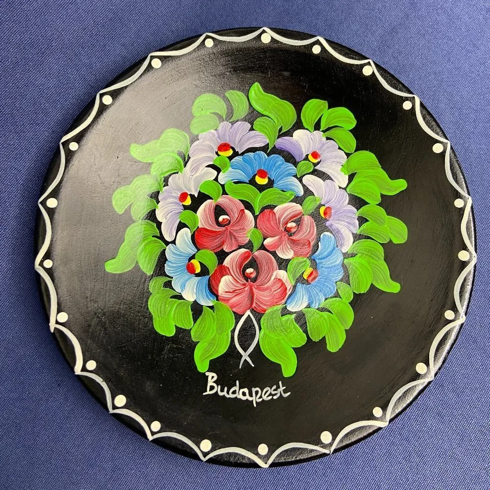 NEW Folk Art Hand Painted Poterry Plate Hungary Budapest